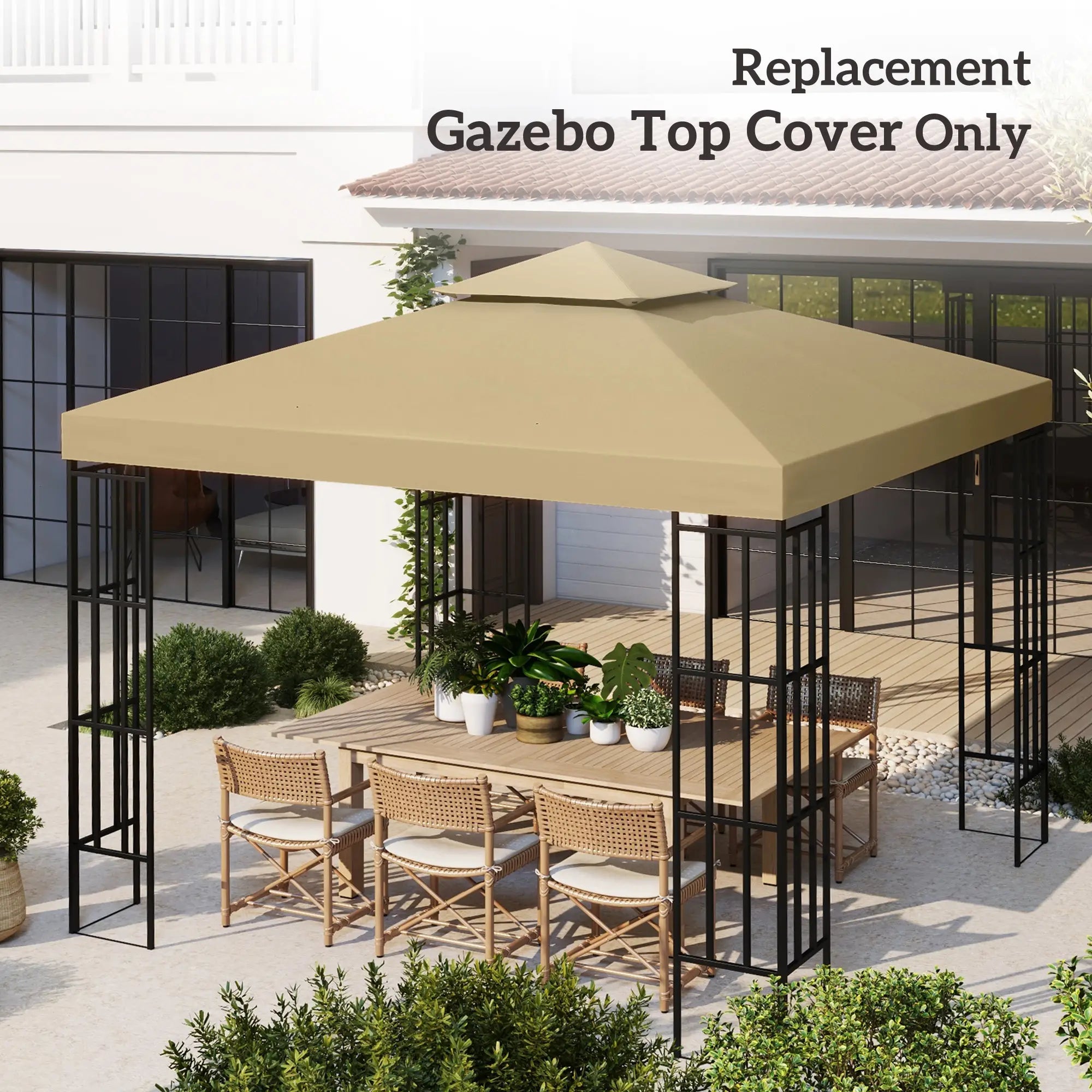 10' x 10' 2-Tier Canopy Cover, Outdoor Garden Gazebo, Beige Gazebos at Gallery Canada