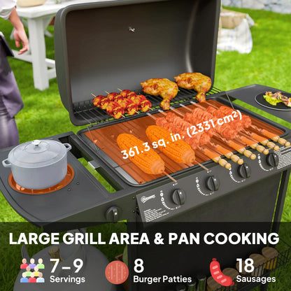 4+1 Burner Propane Gas BBQ Grill, Portable With Side Burner, Thermometer, Black Propane Gas Grills at Gallery Canada