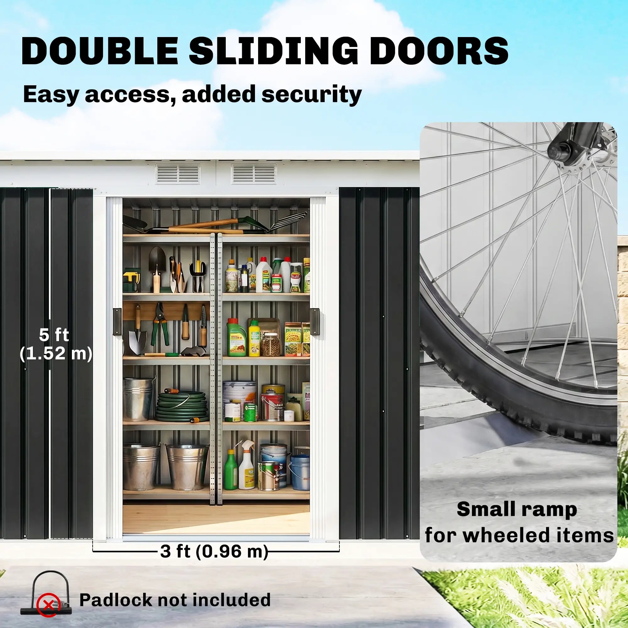 9x4 Outdoor Storage Shed, Galvanized Steel, Dark Grey Sheds at Gallery Canada