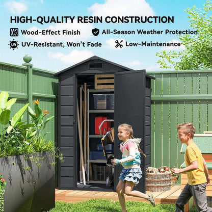 4' x 3' Plastic Garden Shed With Floor, Lockable Door, Window, Vent, Dark Grey Sheds at Gallery Canada