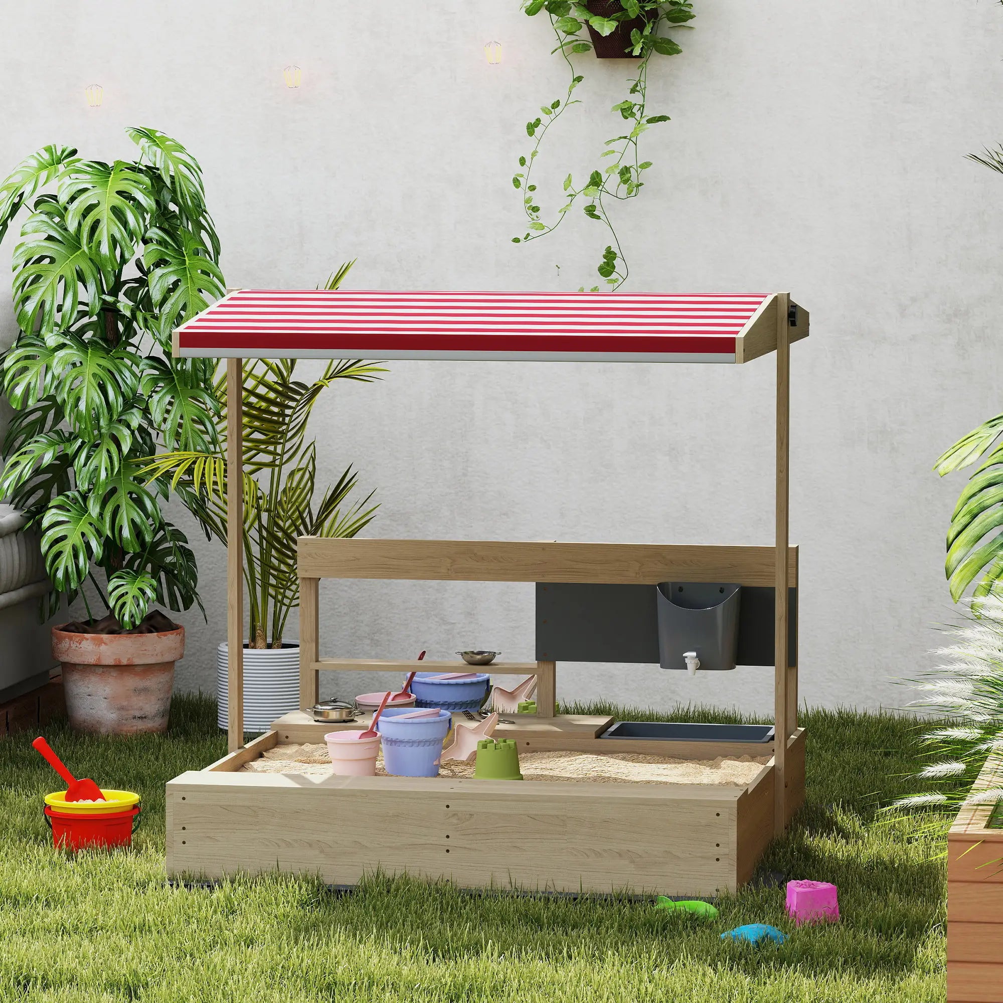 Kids Sandbox with Cover, Wooden Sand Box with Seat, Storage, 3-7 Years, Natural Wood Sandboxes & Accessories at Gallery Canada