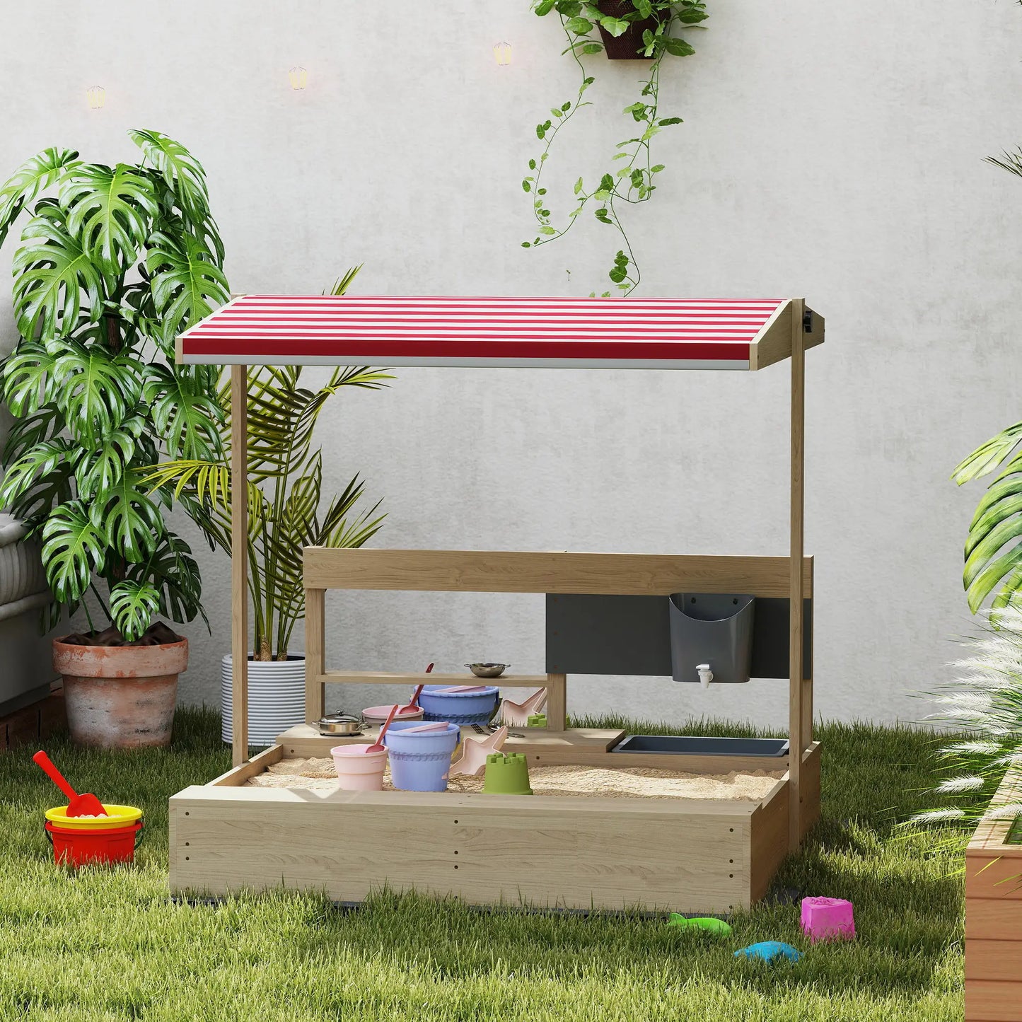 Kids Sandbox with Cover, Wooden Sand Box with Seat, Storage, 3-7 Years, Natural Wood Sandboxes & Accessories at Gallery Canada