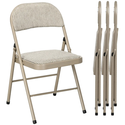 Set of 4 Metal Foldable Chairs, Linen Padded with Cushion Seat, Beige Dining Chairs Beige at Gallery Canada