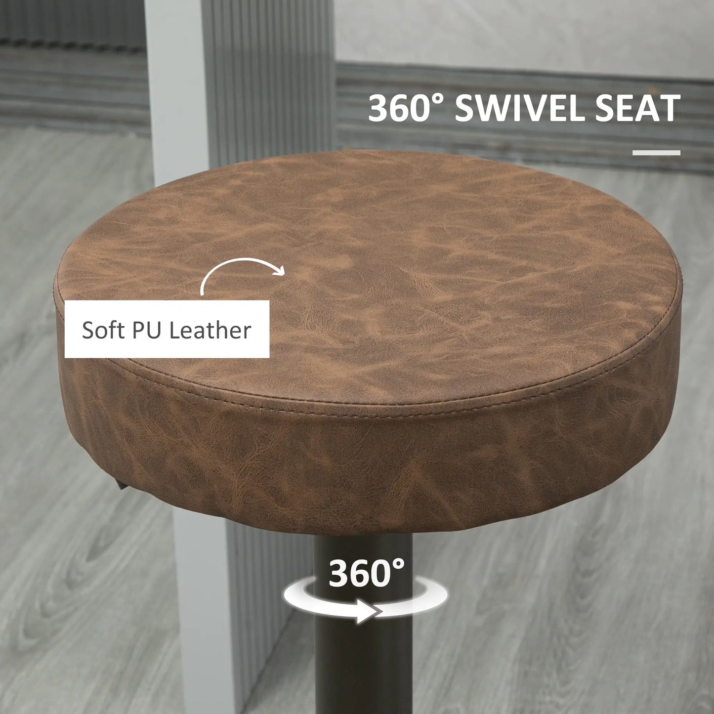 Adjustable Bar Stools Set of 2, Swivel with Footrest, PU Leather, Brown Bar Stools at Gallery Canada