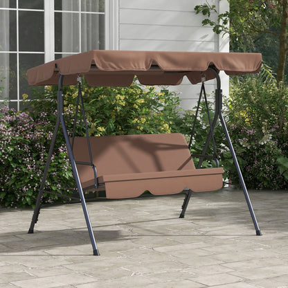 3-Seater Outdoor Porch Swing, Adjustable Canopy, Brown Patio Swings with Stand at Gallery Canada