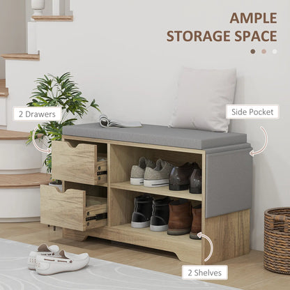 Upholstered Shoe Storage Bench With Seat, Drawer, Open Shelves, Grey Shoe Storage Cabinets & Racks at Gallery Canada