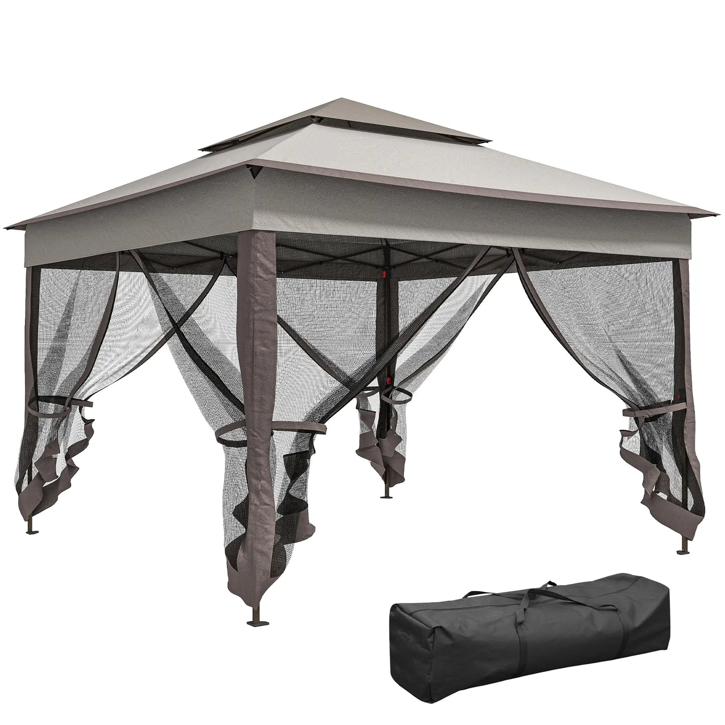 11' x 11' Pop Up Canopy, 2-Tier Soft Top Shelter Tent With Netting, Mixed Grey Pop Up Canopies at Gallery Canada