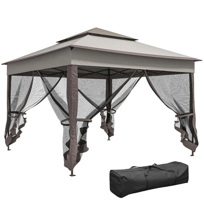 11' x 11' Pop Up Canopy, 2-Tier Soft Top Shelter Tent With Netting, Mixed Grey Pop Up Canopies at Gallery Canada