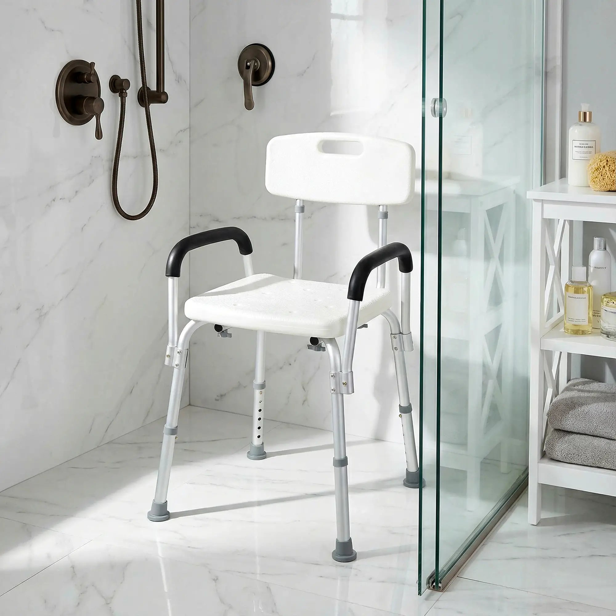 Adjustable Medical Shower Chair with Back, Padded Arms, Non Slip Tub Safety Seat Bath Chairs at Gallery Canada