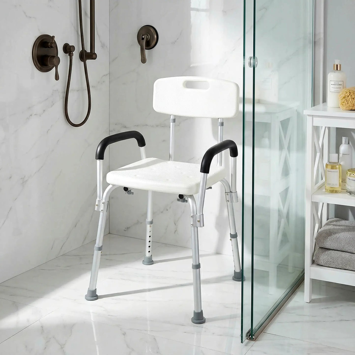 Adjustable Medical Shower Chair with Back, Padded Arms, Non Slip Tub Safety Seat Bath Chairs at Gallery Canada