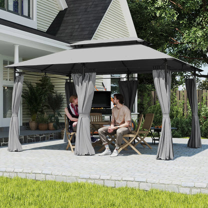 10' x 13' Double Roof Patio Gazebo, Outdoor with Curtains, Dark Grey Gazebos at Gallery Canada