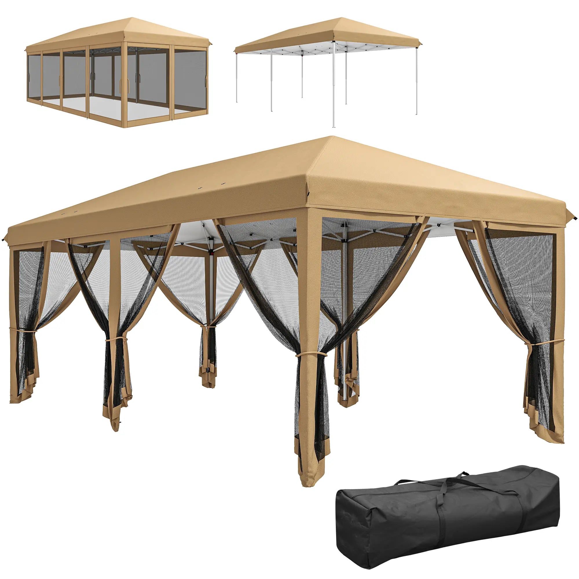 10' x 20' Pop Up Canopy Tent Gazebo, Removable Mesh Sidewalls, Carry Bag, Beige Pop Up Canopies at Gallery Canada