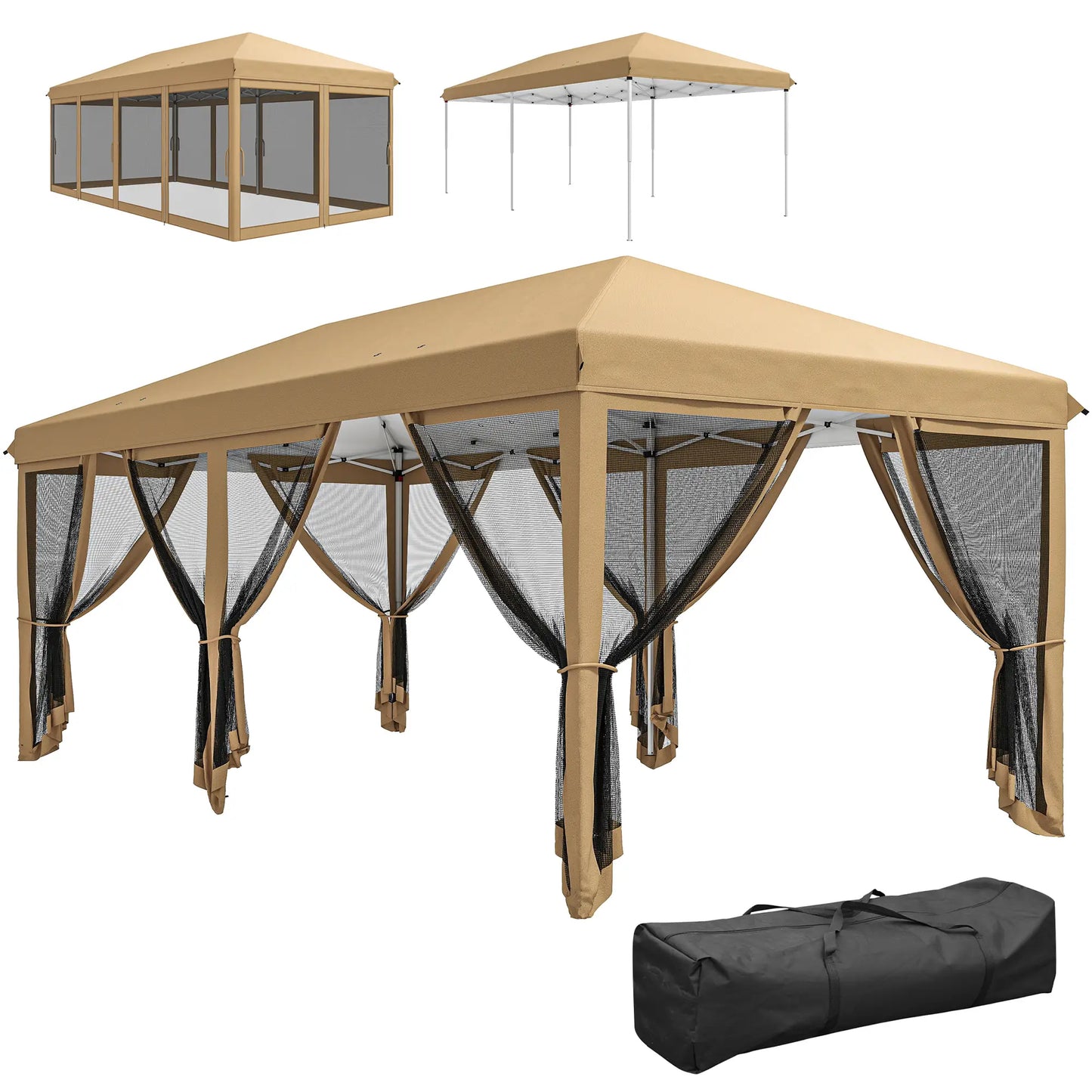 10' x 20' Pop Up Canopy Tent Gazebo, Removable Mesh Sidewalls, Carry Bag, Beige Pop Up Canopies at Gallery Canada