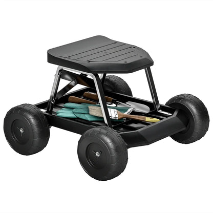 Rolling Garden Stool With Tool Tray, 19.7" x 19.3" x 12.6", Black Garden Accessories at Gallery Canada