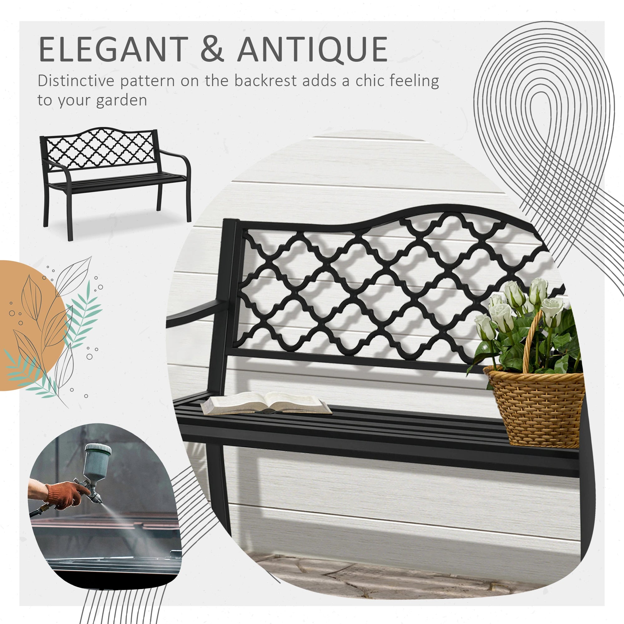 2-Seater Steel Garden Bench, Antique Outdoor Loveseat, Black Outdoor Benches at Gallery Canada