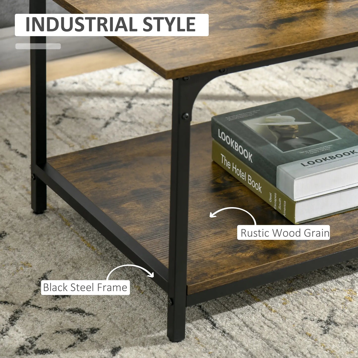 Industrial Coffee Table with Storage Shelf, 2-Tier, Rustic Brown Coffee Tables at Gallery Canada