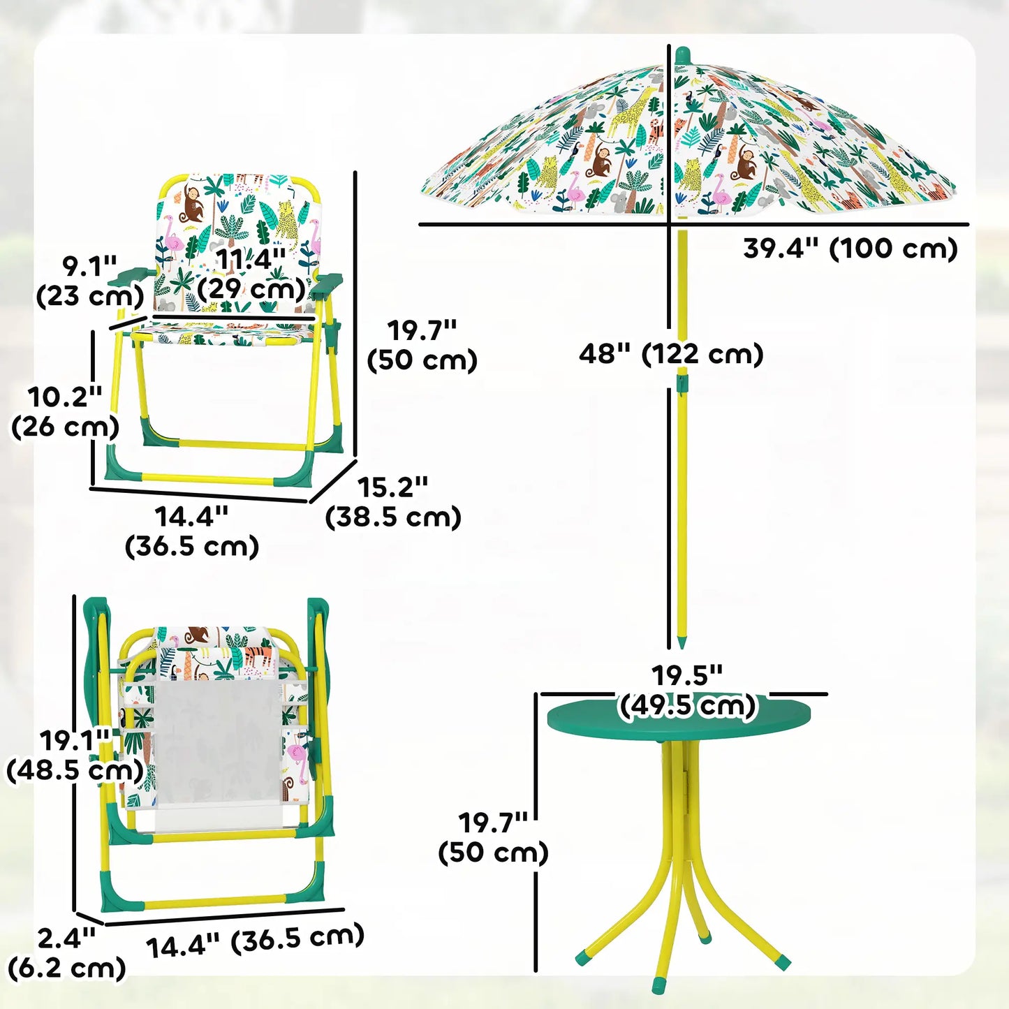 Kids Picnic Table Set, 2 Folding Chairs, Umbrella, Green Kids Outdoor Furniture at Gallery Canada