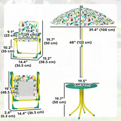 Kids Picnic Table Set, 2 Folding Chairs, Umbrella, Green Kids Outdoor Furniture at Gallery Canada