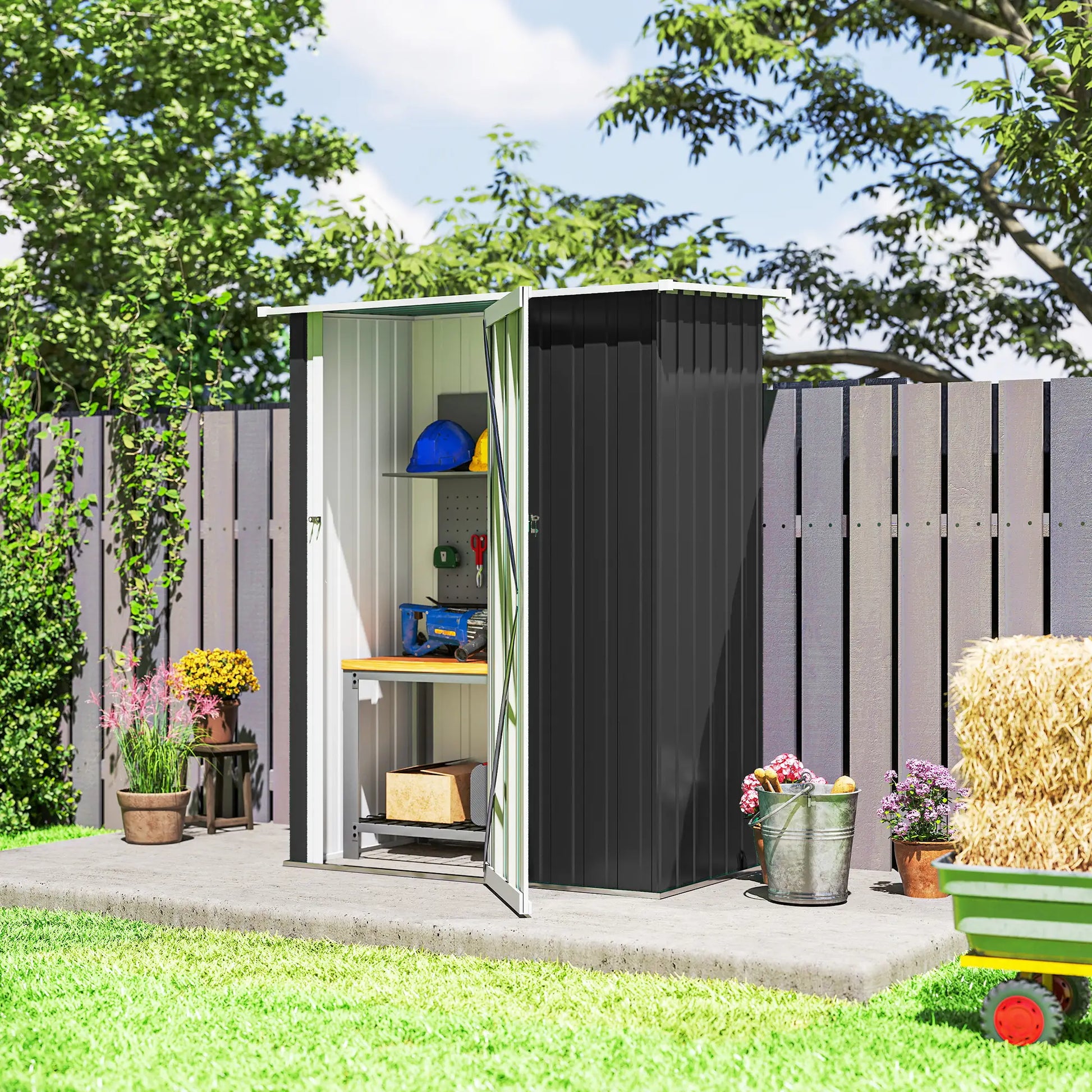 5 x 3ft Metal Garden Shed, Sloped Roof, Lockable Door, Grey Sheds at Gallery Canada