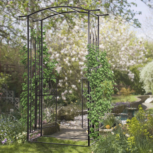 Metal Trellis Garden Arch Arbor, Lucky Leaf Clover Gate, Black Garden Arches Black at Gallery Canada