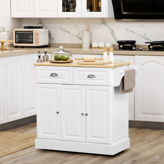 Kitchen Island With Storage, Rolling Cart, Rubber Wood Top, White Kitchen Islands & Kitchen Carts White at Gallery Canada