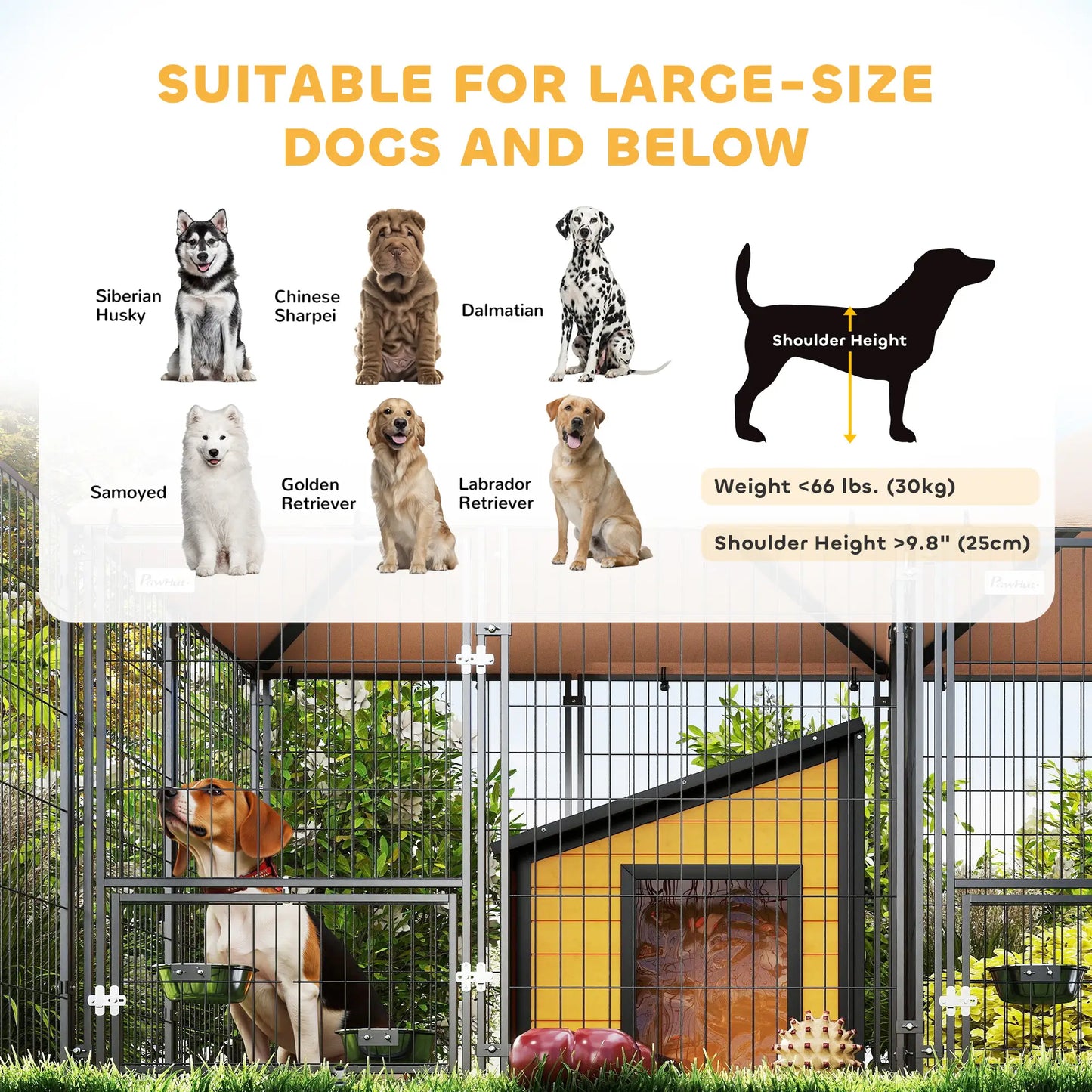 Large Outdoor Dog Kennel, 2 Rooms, Rotating Bowls, 13.5' x 9.4' x 5.1' Houses, Kennels & Pens at Gallery Canada