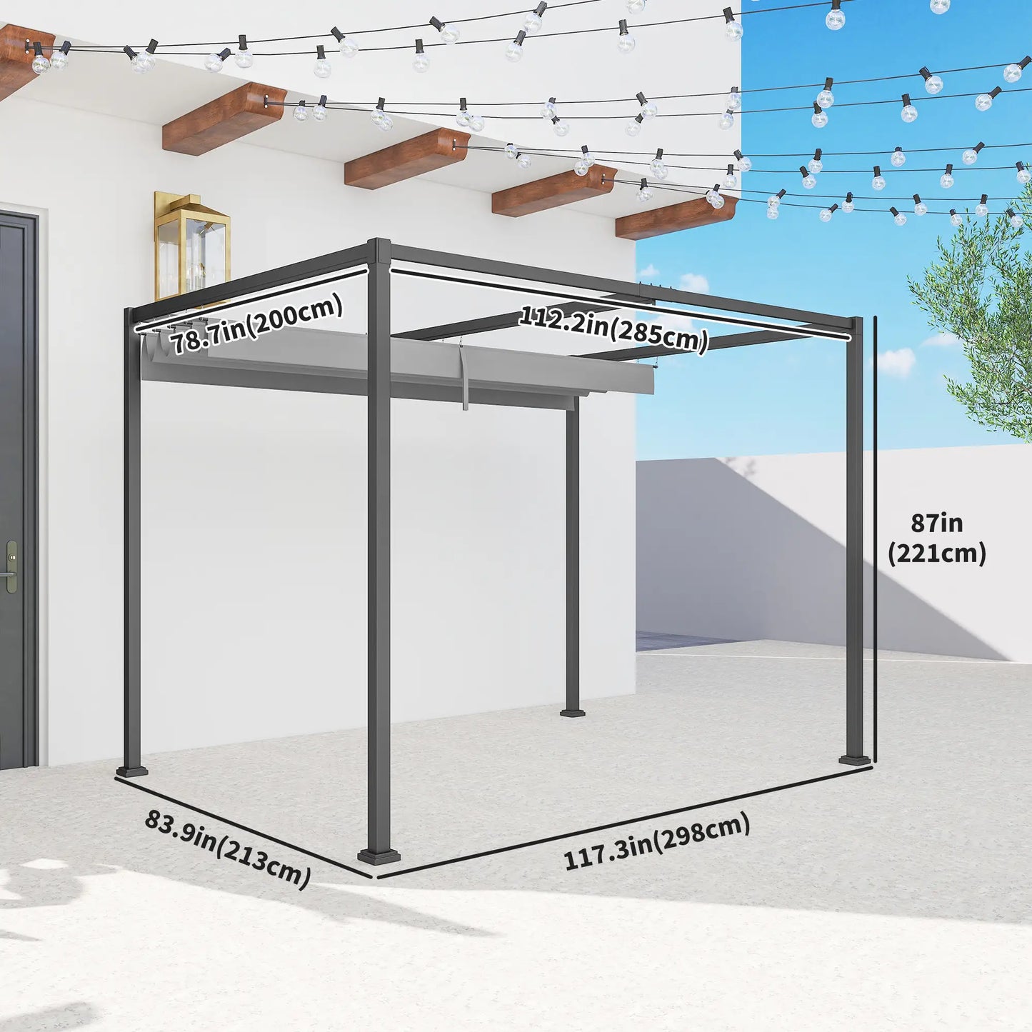10x7ft Pergola, Retractable Roof, Outdoor Patio Sun Shelter, Grey Pergolas at Gallery Canada