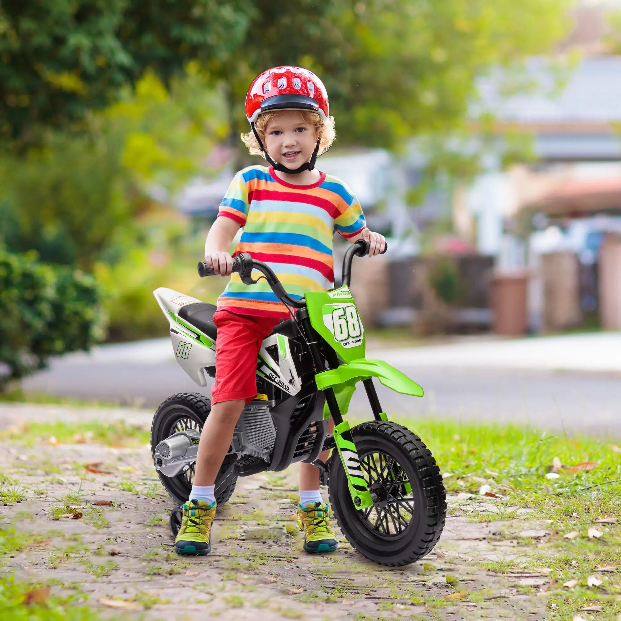 12V Kids Dirt Bike, Electric Motorcycle, Training Wheels, Green Electric Motorcycles at Gallery Canada