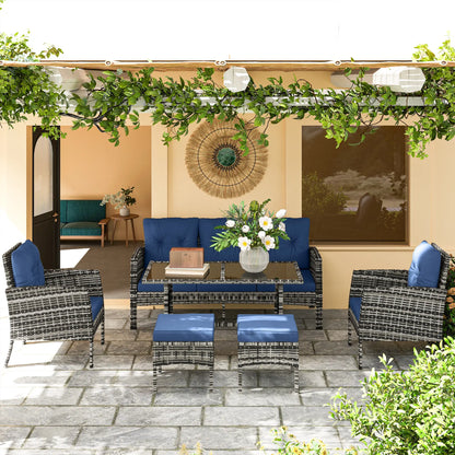 6 Piece Patio Set, Chairs, Ottomans, Sofa, Glass Table, Navy Blue Patio Furniture Sets at Gallery Canada