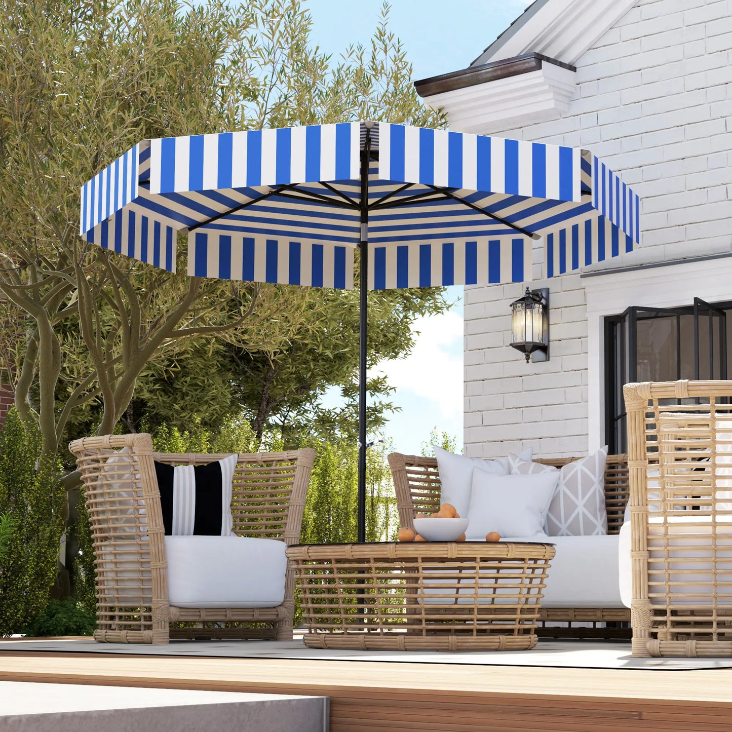 8.7FT Tilting Patio Umbrella, 8 Ribs, Crank Handle, Navy Blue Sun Umbrellas at Gallery Canada