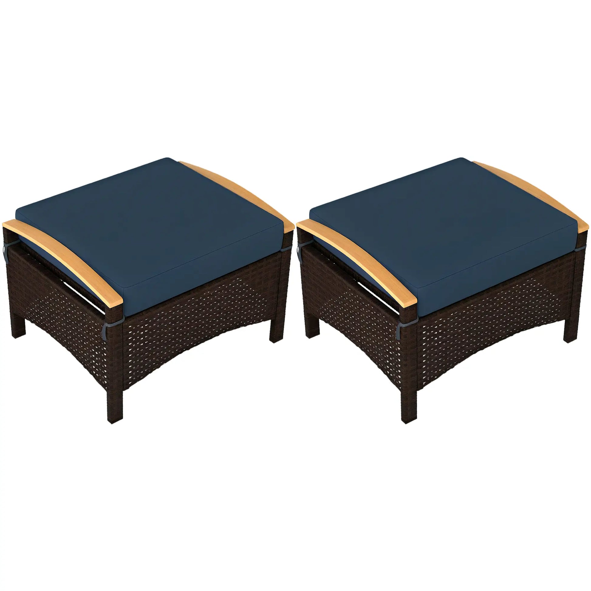 2 Wicker Ottomans, Removable Cushion, Rattan Footstool, Blue Patio Furniture Sets at Gallery Canada
