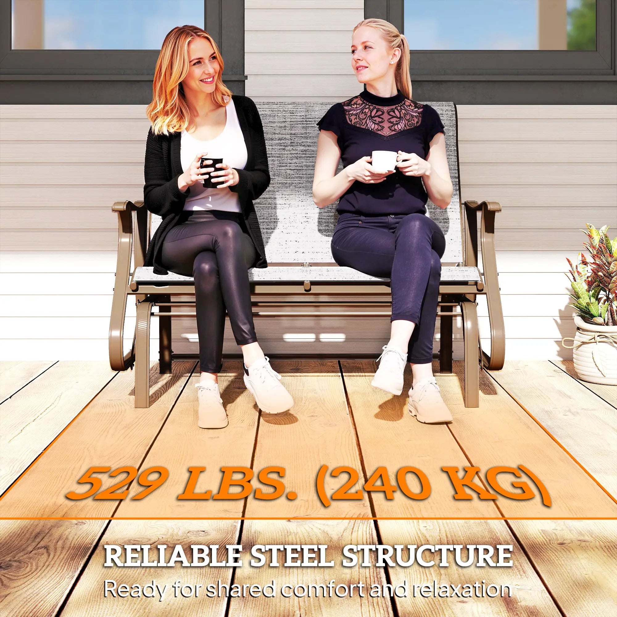 Garden Double Gliding Chair, Patio Glider, Steel Frame, Dark Grey Outdoor Gliders at Gallery Canada