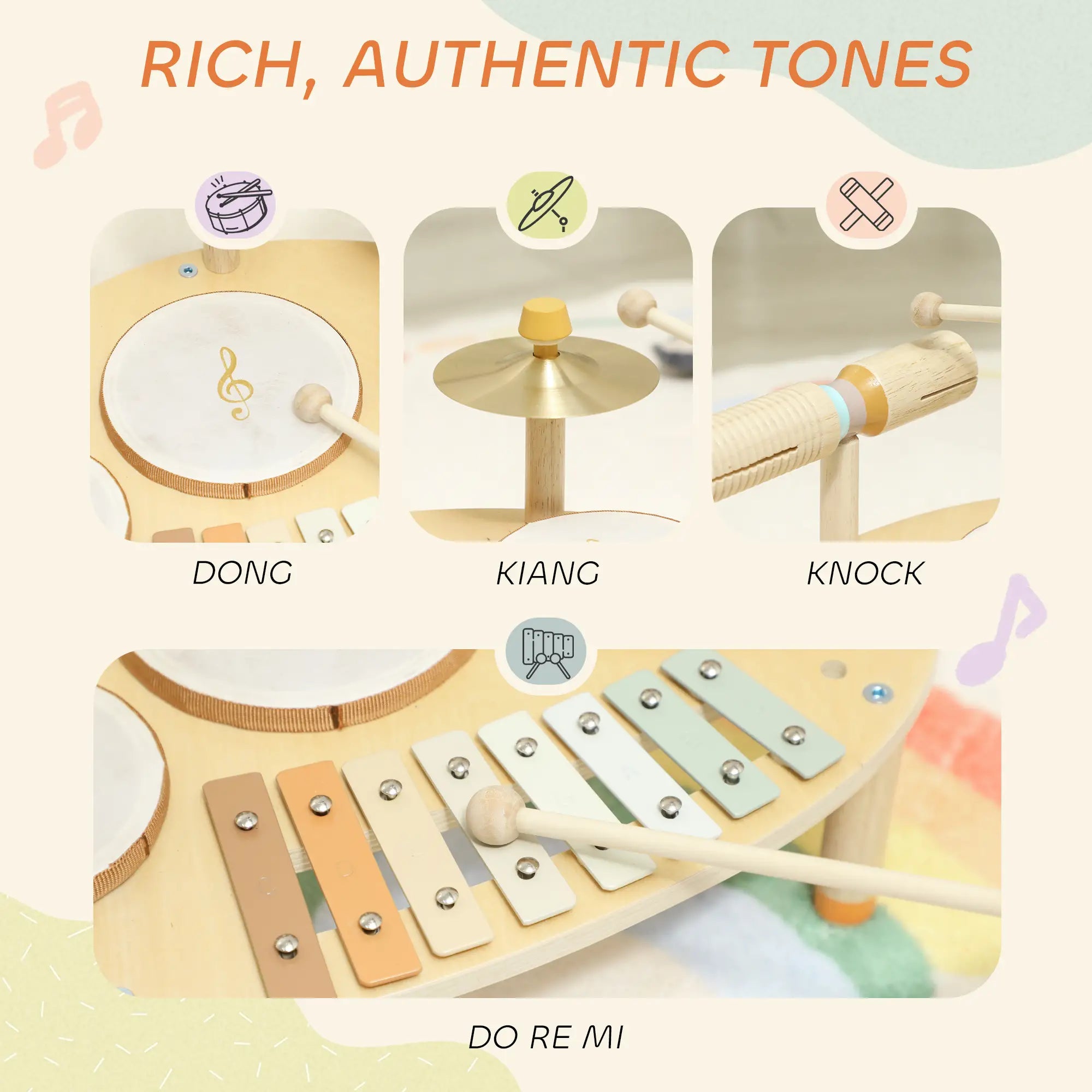 Toddler Drum Set, 4-In-1 Musical Instruments, Natural Wood Electronic Musical Pianos at Gallery Canada
