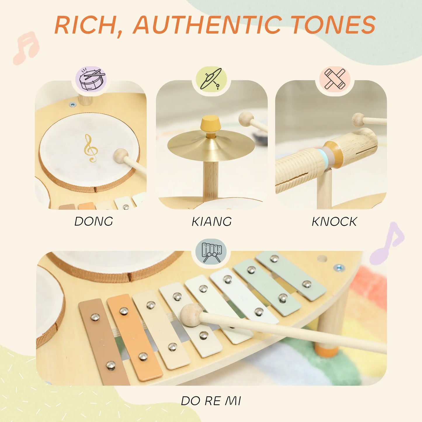 Toddler Drum Set, 4-In-1 Musical Instruments, Natural Wood Electronic Musical Pianos at Gallery Canada