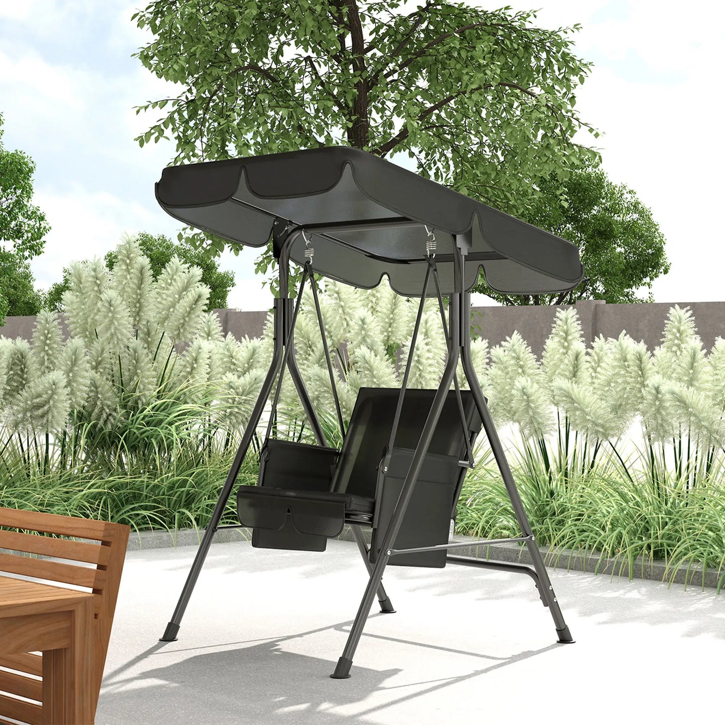 Outdoor Porch Swing, Adjustable Canopy, Removable Cushion, 1-Seat Patio Swings with Stand at Gallery Canada
