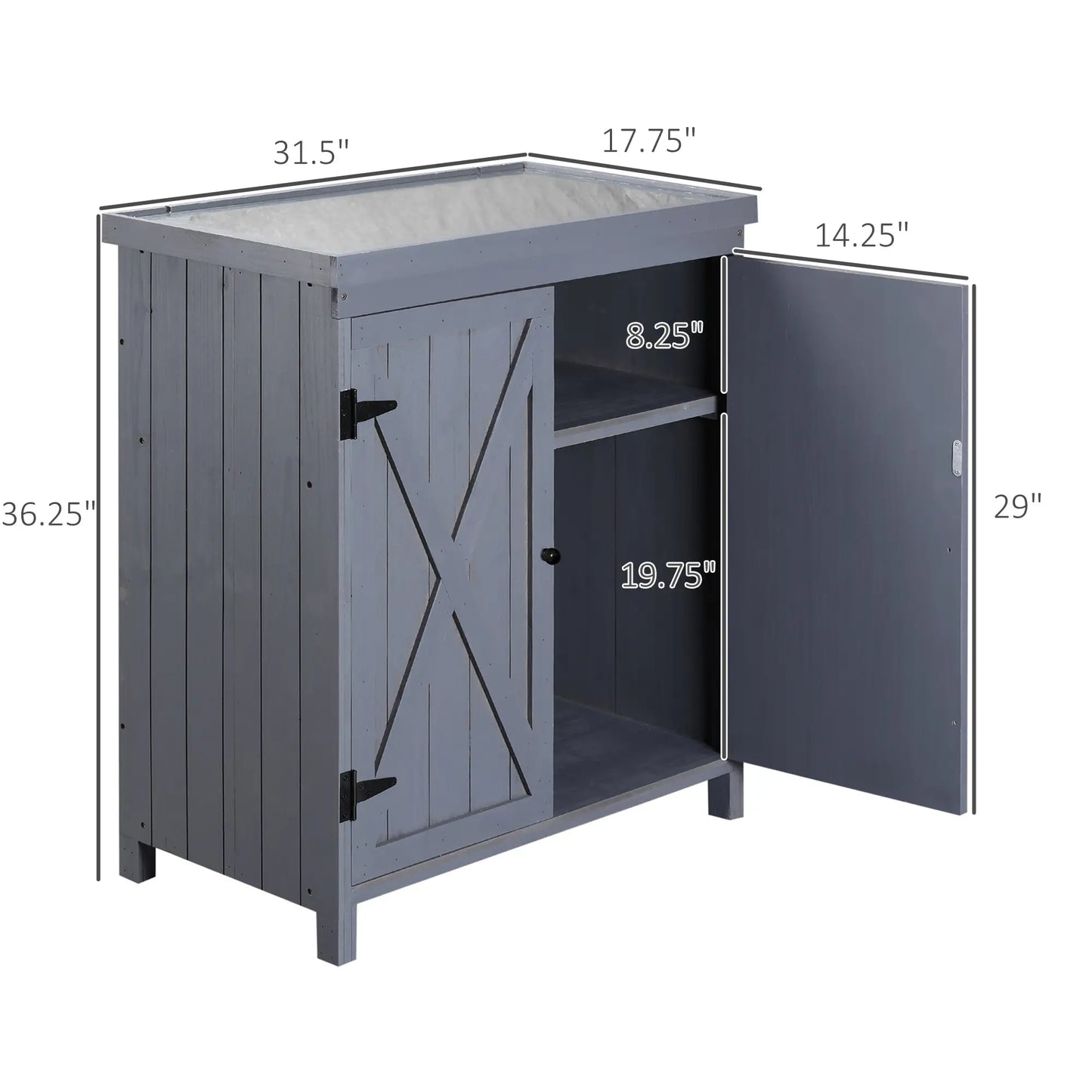 Outdoor Garden Storage Cabinet, Galvanized Top, Two Shelves, Grey Sheds at Gallery Canada
