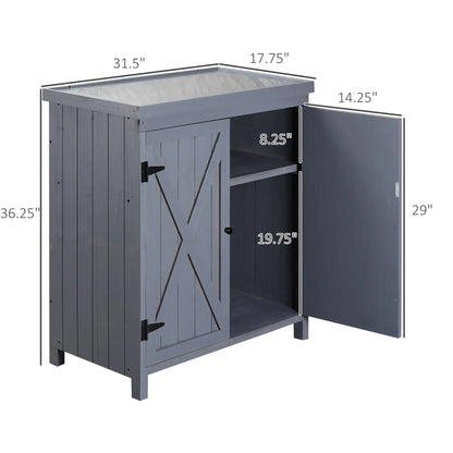 Outdoor Garden Storage Cabinet, Galvanized Top, Two Shelves, Grey Sheds at Gallery Canada