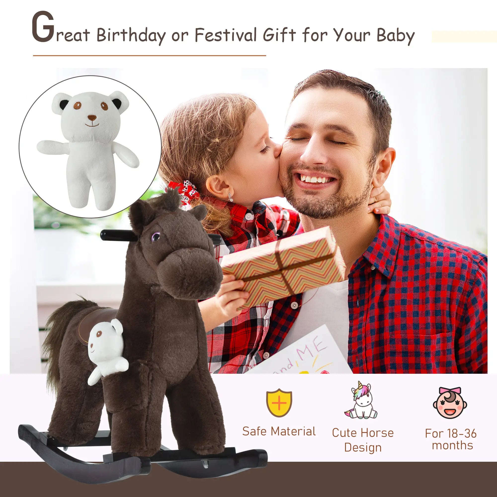 Kids Plush Ride-On Rocking Horse, Bear Toy, Realistic Sounds, Brown Rocking Horses at Gallery Canada