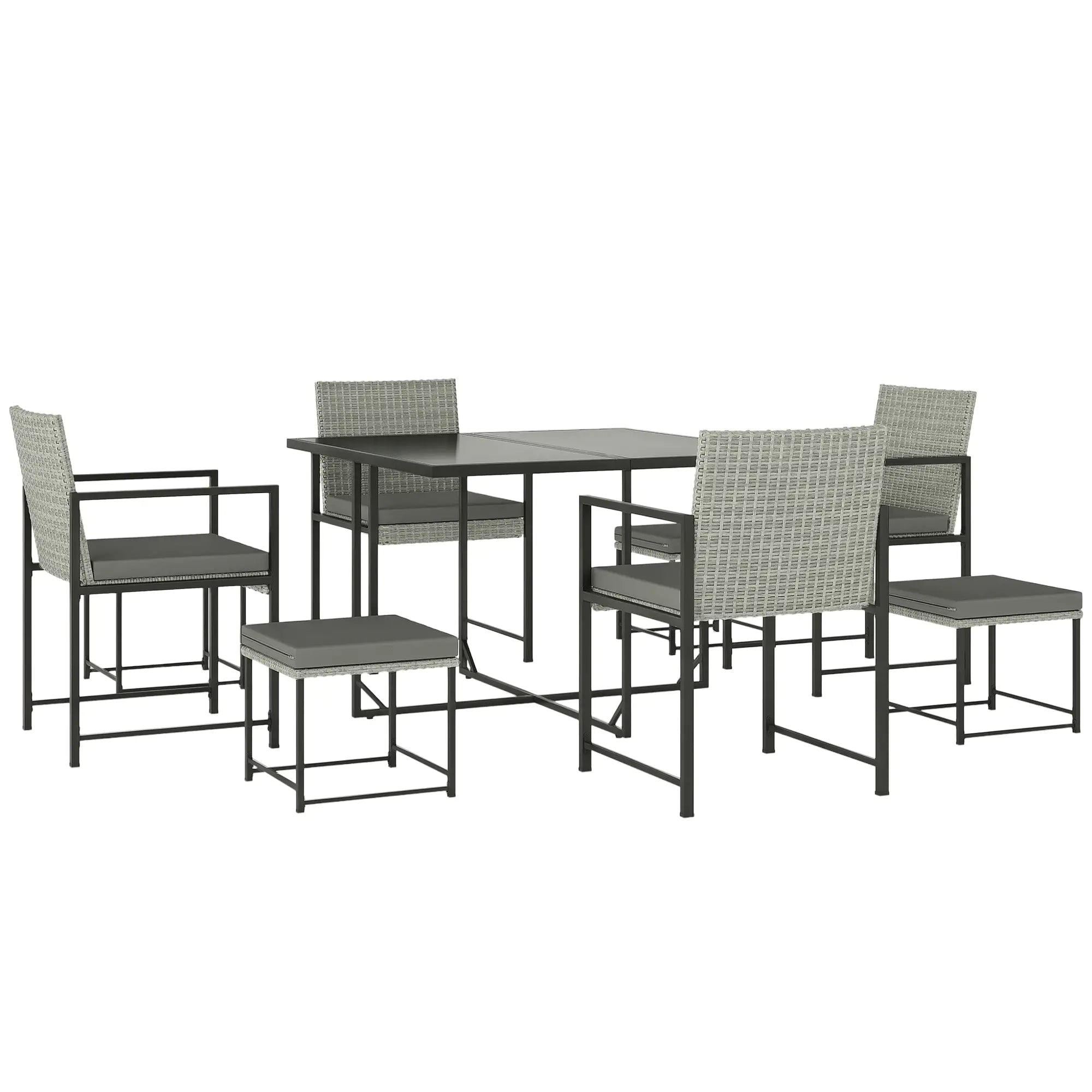 9-Piece Wicker Patio Dining Set, 4 Armchairs, 4 Stools, Tempered Glass Top, Light Grey Outdoor Dining Sets at Gallery Canada