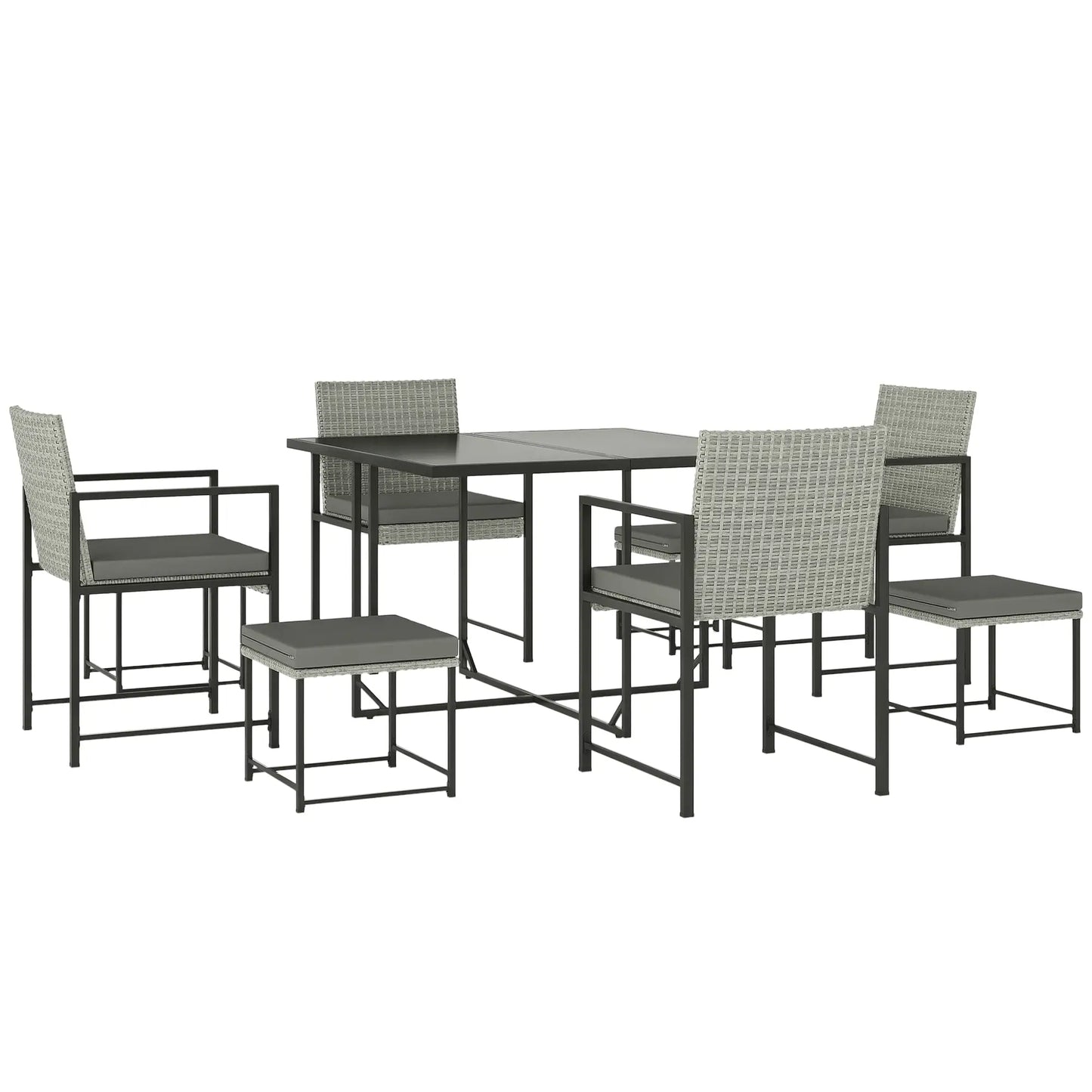 9-Piece Wicker Patio Dining Set, 4 Armchairs, 4 Stools, Tempered Glass Top, Light Grey Outdoor Dining Sets at Gallery Canada
