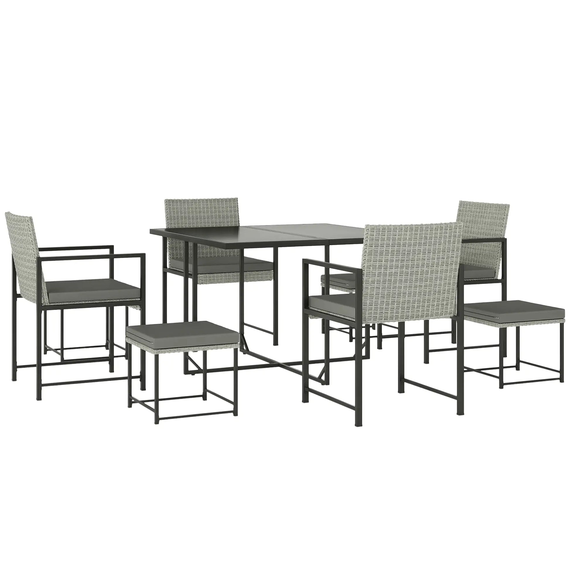 9-Piece Wicker Patio Dining Set, 4 Armchairs, 4 Stools, Tempered Glass Top, Light Grey Outdoor Dining Sets at Gallery Canada