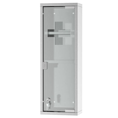 Wall Mount Medicine Cabinet, 3 Tier Shelves, Stainless Steel Frame, Glass Door, Lockable, 8" x 23", Silver Mirror Medicine Cabinets at Gallery Canada