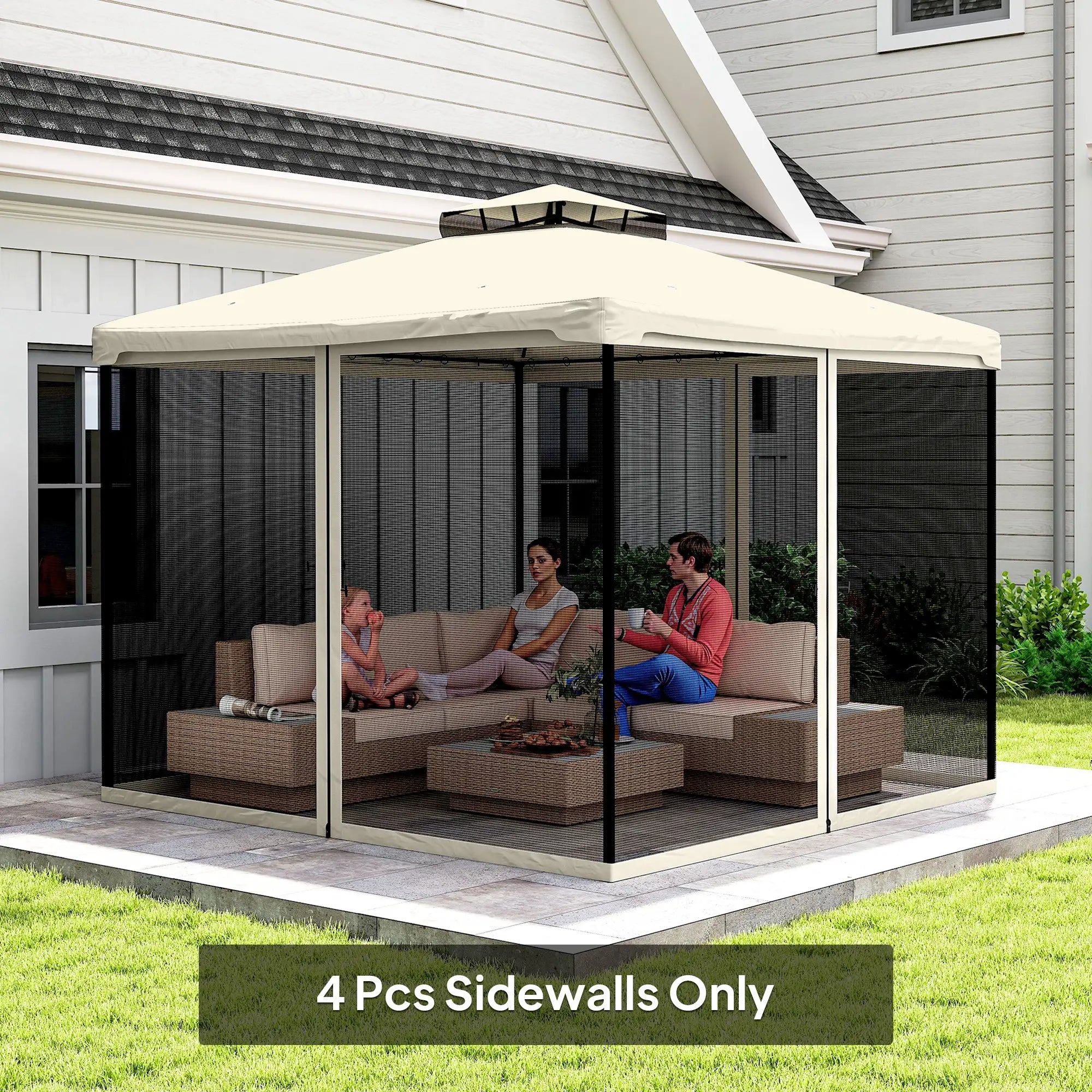 Replacement Mosquito Netting, 10' x 10', Cream White, Black Gazebo Sidewalls at Gallery Canada