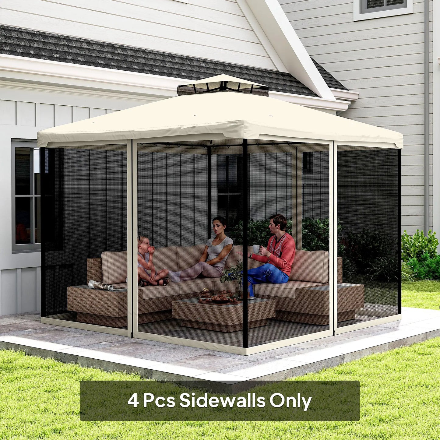 Replacement Mosquito Netting, 10' x 10', Cream White, Black Gazebo Sidewalls at Gallery Canada