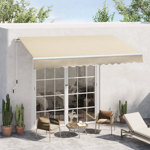 12' x 8' Retractable Patio Awning, Manual Crank Handle, UV Water-Resistant, Cream