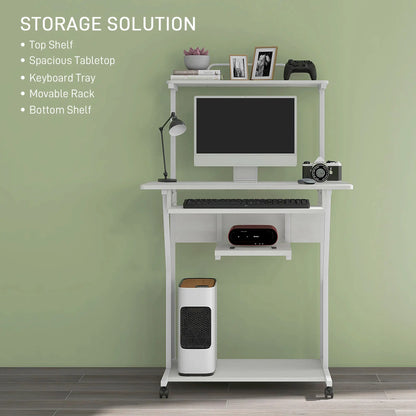 32" Mobile Computer Table, Rolling Study Desk with Keyboard Tray, White Computer Desks at Gallery Canada