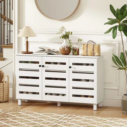 3-Door Shoe Cabinet, 3-Tier Adjustable Shelves For 15 Pairs, White