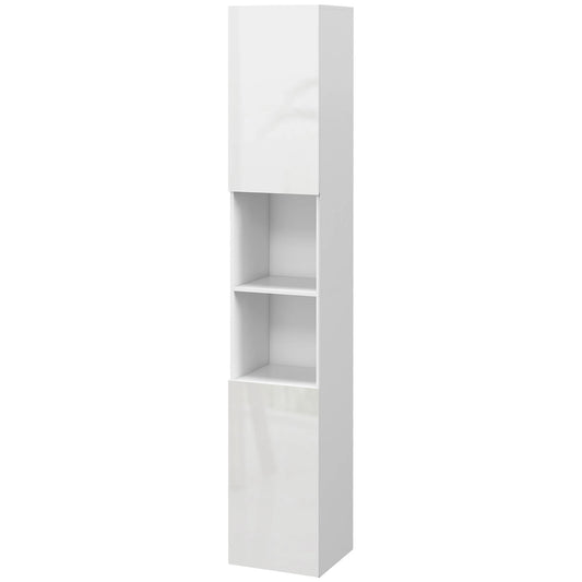 Tall Bathroom Cabinet, High Gloss Storage, Adjustable Shelves, 11.8" x 11.8" x 71.5", White Bathroom Cabinets High Gloss White at Gallery Canada