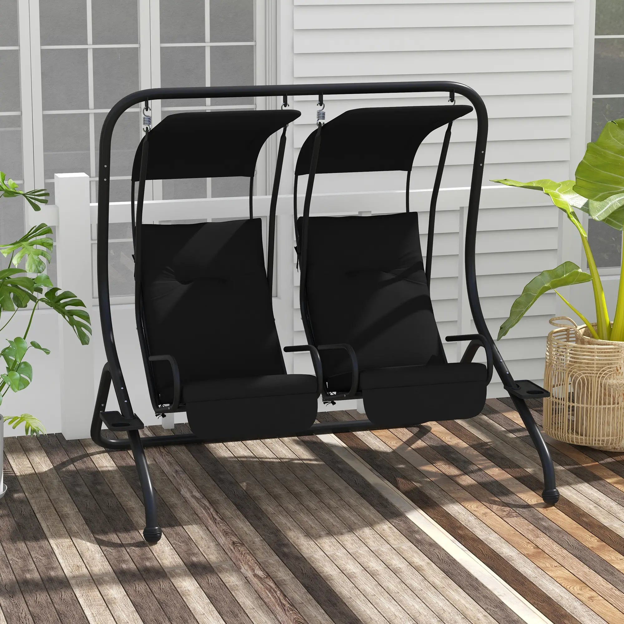 2-Seater Outdoor Porch Swing with Canopy, Black Porch Swings with Canopy at Gallery Canada