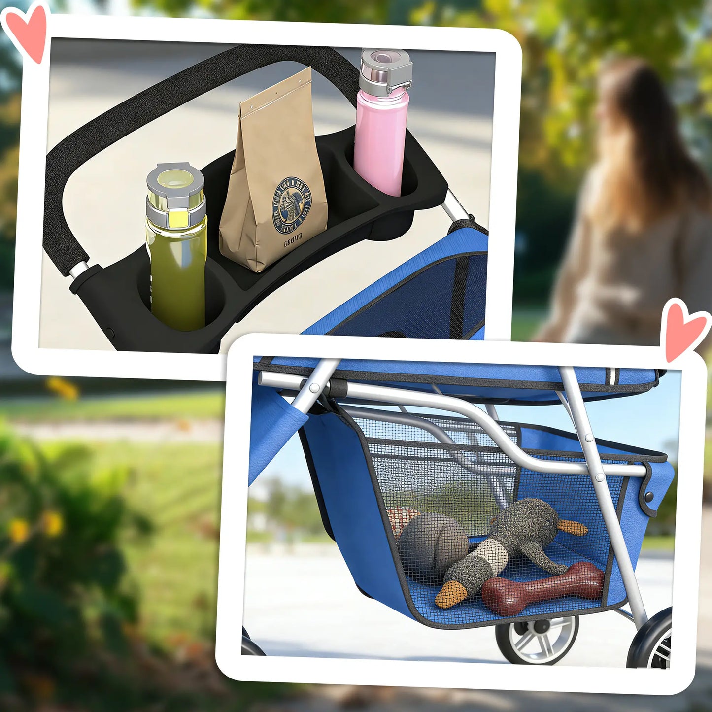 Foldable 3 Wheel Dog Stroller, Storage Basket, Adjustable Canopy, Blue Dog Bike Trailers & Strollers at Gallery Canada